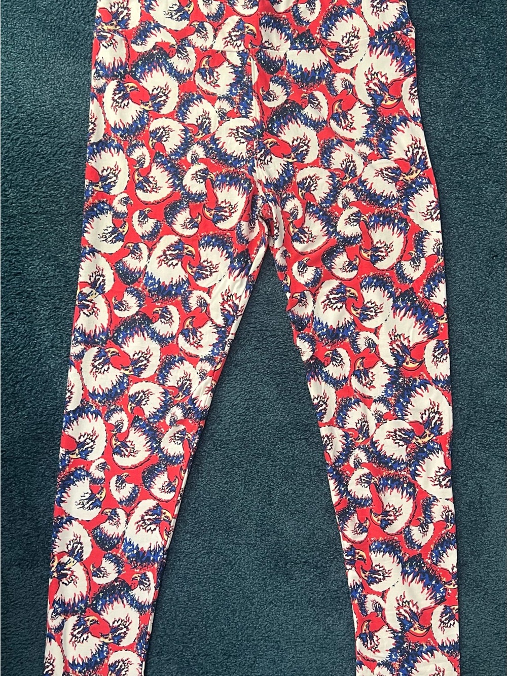 LuLaRoe Red, Blue & White Swirl Pattern Leggings
